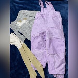 Purple Snow Bib and Unicorn Sweater Set